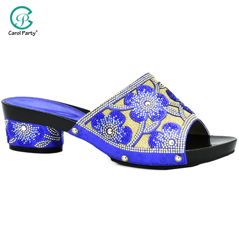 

New Arrivals Italian Design Nigerian Women Shoes and Bag To Match High Quality with Shinning in Blue Color Crystal For Wedding