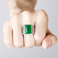 HuiSept 925 Silver Ring Jewelry for Men Geometric Shape Emerald Gemstone Rings Ornaments for Wedding Anniversary Gifts Resizable 5