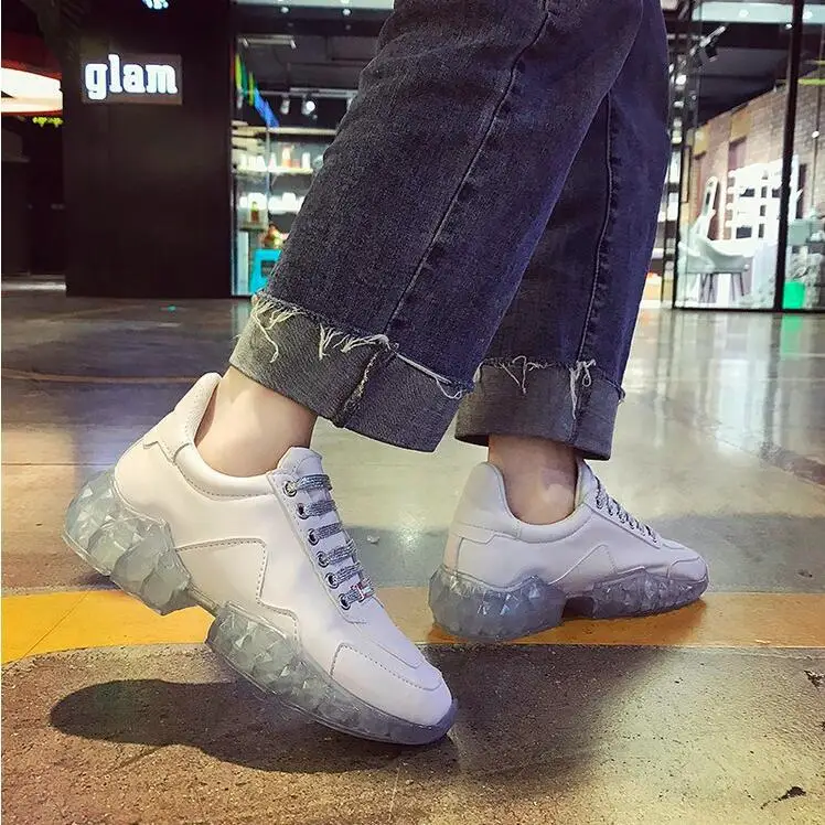 Повседневное обувь Bling Для женщин zapato de mujer кристаллы белые кроссовки на платформе без застежки; chaussures femme со стразами, из натуральной кожи; модная обувь