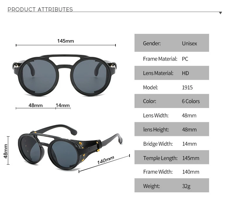 JackJad Fashion Cool SteamPunk Punk Style Round Sunglasses Leather Side Shield Brand Design Sun Glasses Oculos De Sol 95517