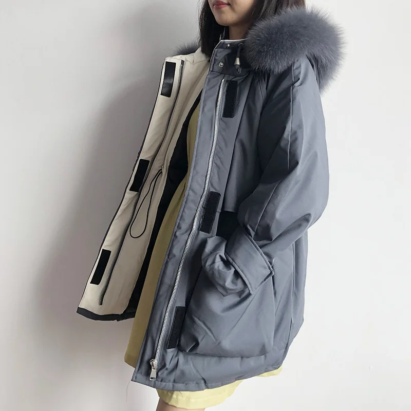

2019 Plus Size Loose Warm Winter Jacket Women Hooded Real Natural Fur Coat Down Parkas Long White Duck Down Jacket Female Coat