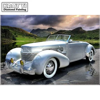 

DIY 5D Full Drill Square Diamond Diamond Painting" White car"Diamond Embroidery Cross Stitch Rhinestone Mosaic Painting