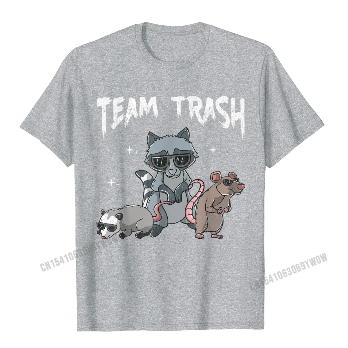 Crazy Cotton Fabric Tops & Tees for Men Printing T-shirts Design Fashion Round Collar T-Shirt Short Sleeve Top Quality Team Trash Shirt Animal Gang Opossum Raccoon Rat Garbage T-Shirt__752 grey