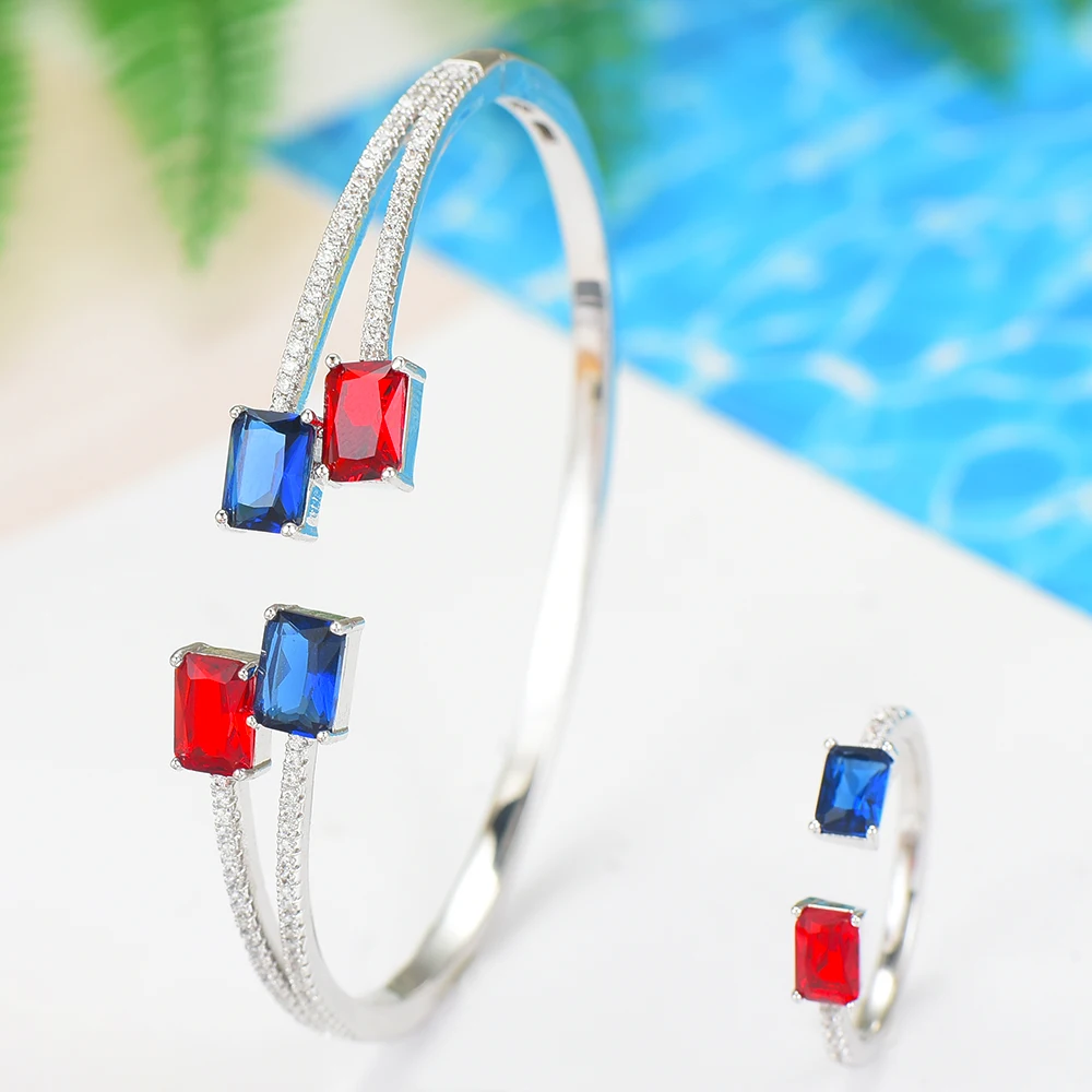 

SisCathy 2PCS Luxury Cubic Zirconia Nigerian Dubai Bangle Bracelet/Ring Jewelry Sets Wedding Women Jewelry Sets boucle d'oreille