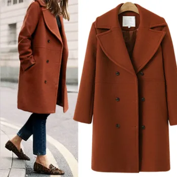 

Women Winter Coats 2020 Autumn and Winter New Large Size Women's Solid Color Lapel Windbreaker Loose Long Wool Coat Female