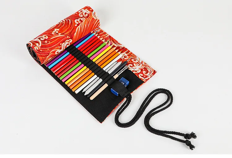 Japanese and wind-printcanvas brush 12 24 36 48 72-well large-capacity volume pen bag sketch color pencil case