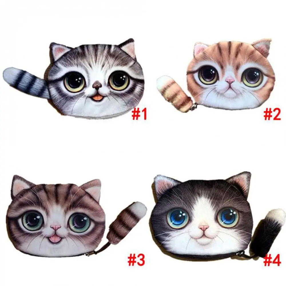 

1 pc Polyester Cat Face Tail Coin Purse Kid Wallet Bag Change Pouch Jewelry Organizer Key Holder Children Gift drop shipping