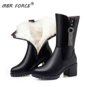 

MBR FORCE New Winter Snow Boots Womens Shoes Large Sizes Female Flat Genuine Leather Wool Non-slip Mother Boots Winter Footwear