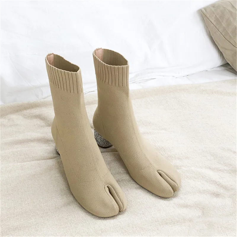 

New style Autumn Spring Stretch Fabric Women Sock Boots Fashion Sock boots Black Mid-calf Short Boots High Heel Shoes Plus Size