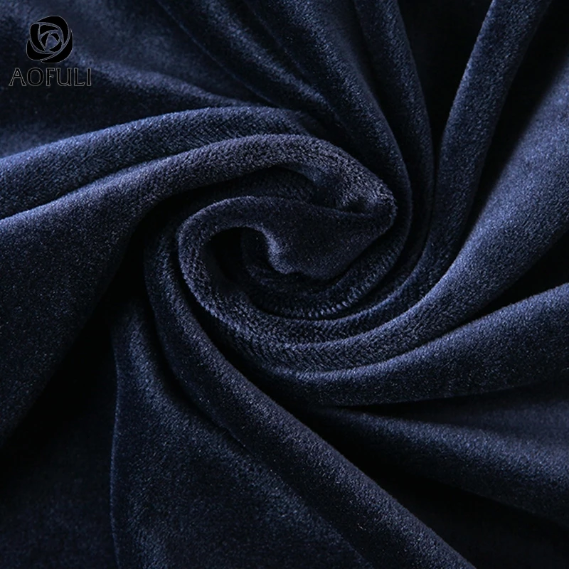 L~ 4XL 5XL винтажное гофрированное синее бархатное платье осень г. Новое модное велюровое Вечернее Платье До Колена AOFULI A4084