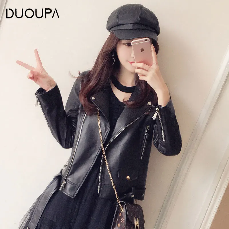 

DUOUPA 2019 Spring and Autumn New Leather Leather Women's Short Jacket Slim Locomotive Sheep Leather Jacket Leather Thin Section