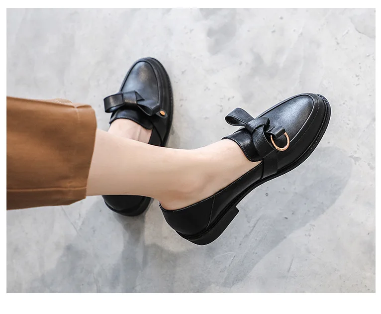 Женские туфли-оксфорды; белые кожаные туфли на плоской подошве в консервативном стиле; обувь для студентов; повседневные женские лоферы без шнуровки в стиле дерби; обувь Bullock для студенток; большие размеры - Цвет: Style 3 Black