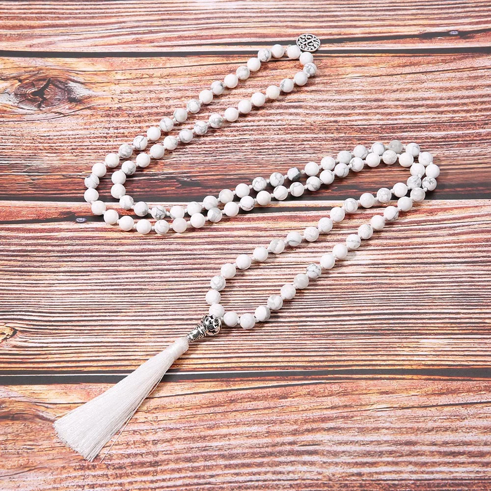 

Bohemian Europe And America-Style Natural Stone 108 Lucky Tree + Calabash Pendent Tassels Long Necklace