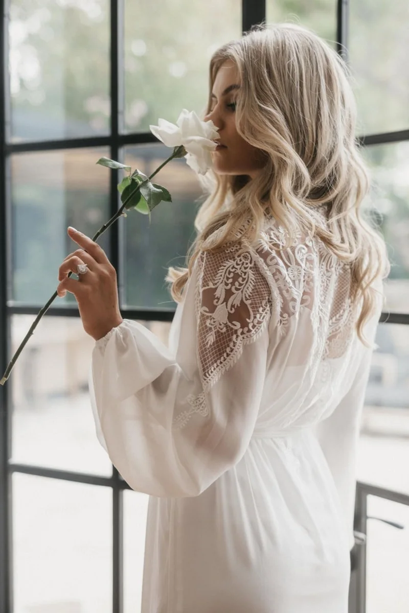 Белое шифоновое свадебное платье ночная рубашка с кружевным поясом и длинными рукавами ночная рубашка женская ночная рубашка Свадебное платье