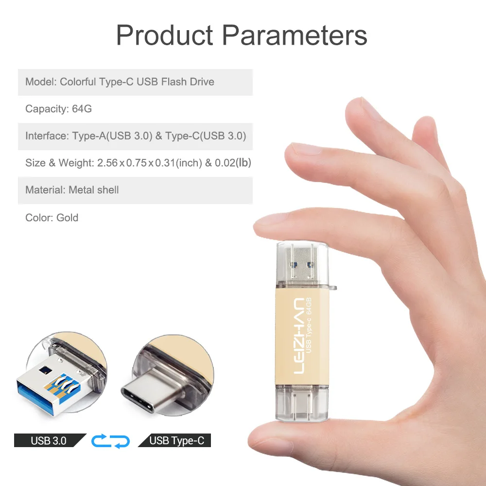 LEIZHAN OTG USB флеш накопитель 3 0 Type C для Samsung S10 S9 128 Гб 64 ГБ 32 16 Tipo Флешка флешка|USB