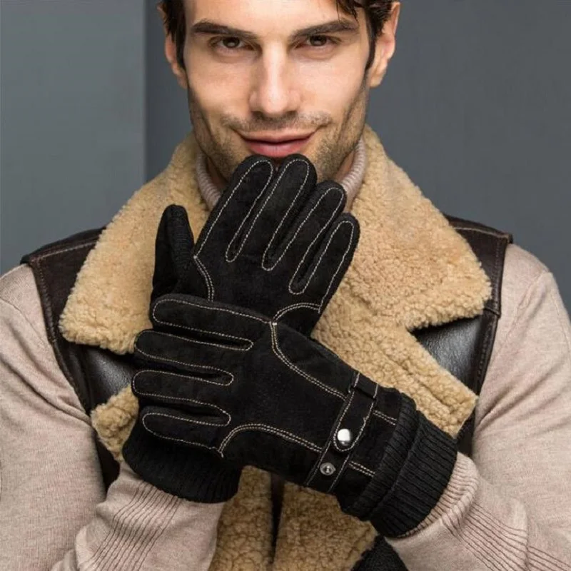 Motorcycling Warm Gloves for Men Winter Leather Screen Touch Wind-proof Adjustable Wrist Non-slip Palm Daily Protection Outdoors