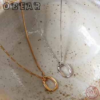 

OBEAR 925 Sterling Sliver Minimalist Geometric Asymmetry Necklace Women Exquisite Simplicity Gold Silver Necklace Fine Jewelry