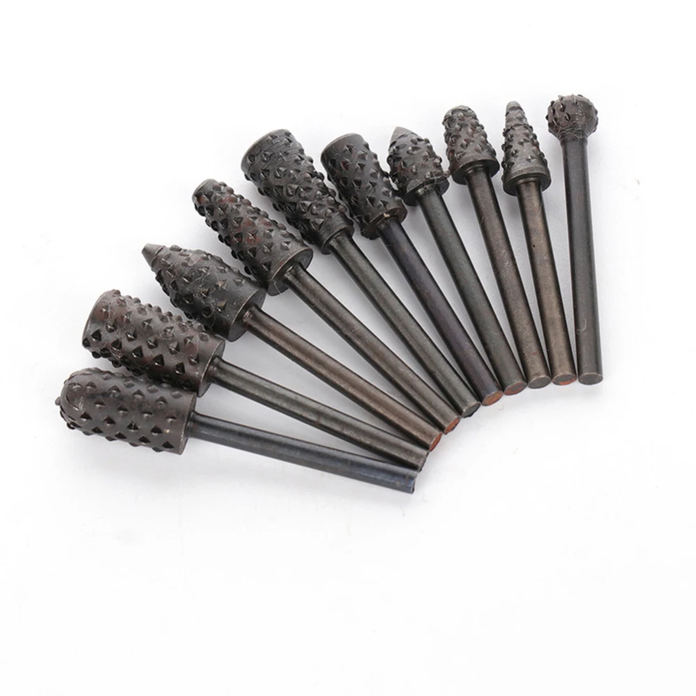 

10 Pcs 3.17mm Shank Rotary File Drill Rotary File Cutter Rotary Rasp Set Woodworking Tool