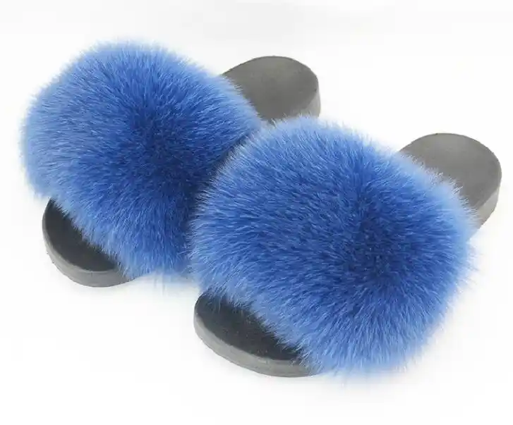 blue fluffy shoes