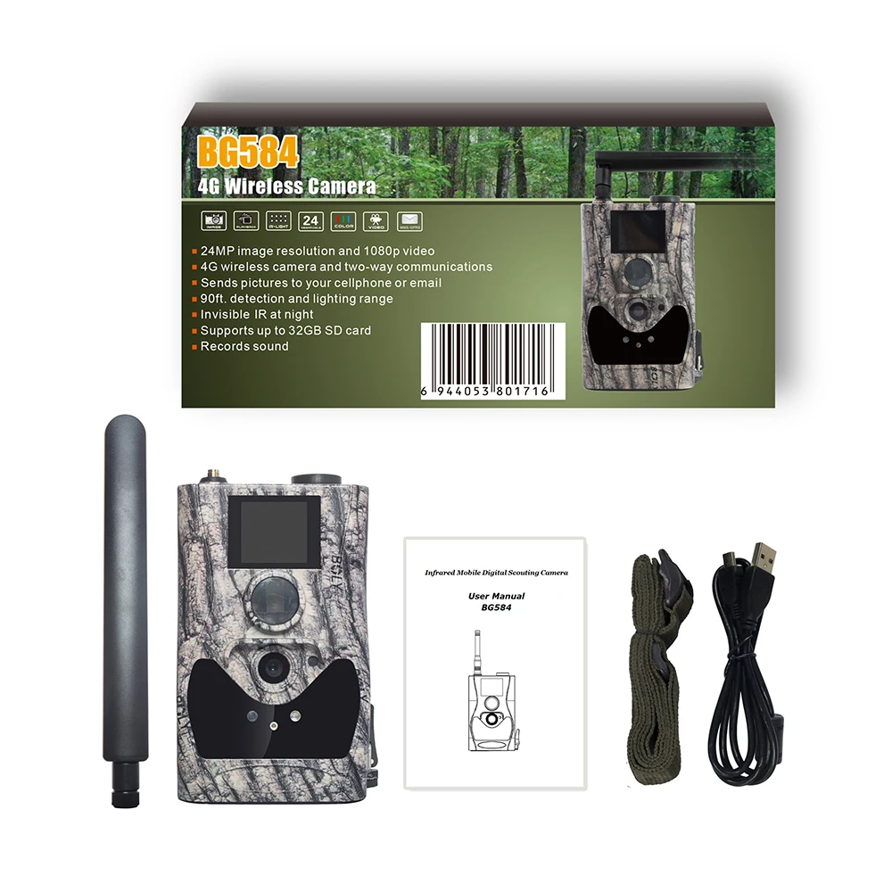 Boly Wireless Hunting Cameras BG584 4G Cloud Service Support 24MP Invisible Night Vision 90ft Sounds Recording Game Photo Traps