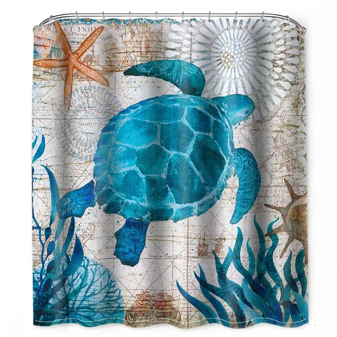 

Fabric Shower Curtain Sea Turtle, Beach Theme Shower Curtain Ocean Animal Sea Shower Curtains, 71â€ x 71â€, Waterproof Washable