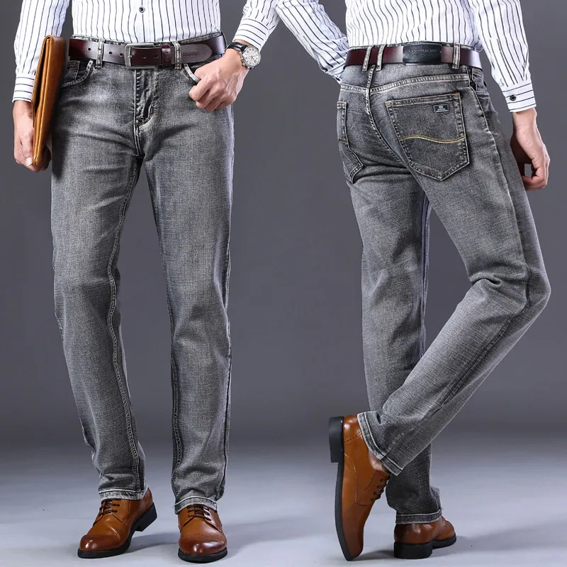 2022 New Men's Stretch Regular Fit Jeans Business Casual Classic Style Fashion Denim Trousers Male Black Blue Gray Pants 5