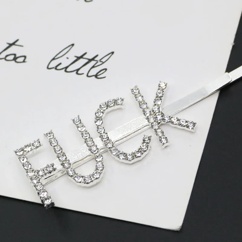 FUCK Корейская мода ins стиль заколка для волос боковые буквы из кристаллов заколки для волос для женщин заколки для волос аксессуары для волос для девочек - Цвет: FUCK