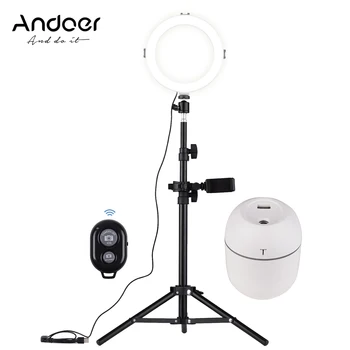 

Andoer 8 Inch LED Video Ring Light Photography Lamp 3 Lighting Modes Dimmable USB Powered with Adapter Light Stand Humidifier