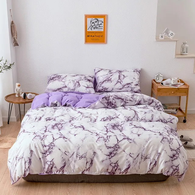 Печатные Мрамор 6 цветов Постельное белье Стёганое одеяло наборы постельного белья 2/3 шт. Чехлы King queen Размеры постельное белье высококачественные одеяла постельные принадлежности - Цвет: Purple 06
