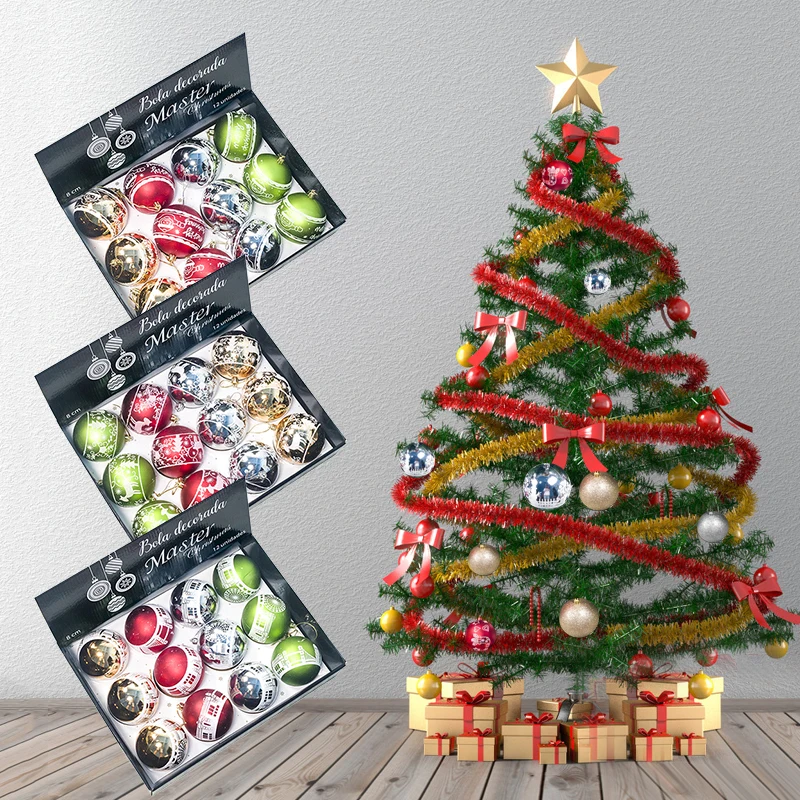 

12Pcs/lot Multicolor Plastic Ball Christmas Tree Ornaments Hanging Pendants Craft Christmas Decoration for Home Party Decoration