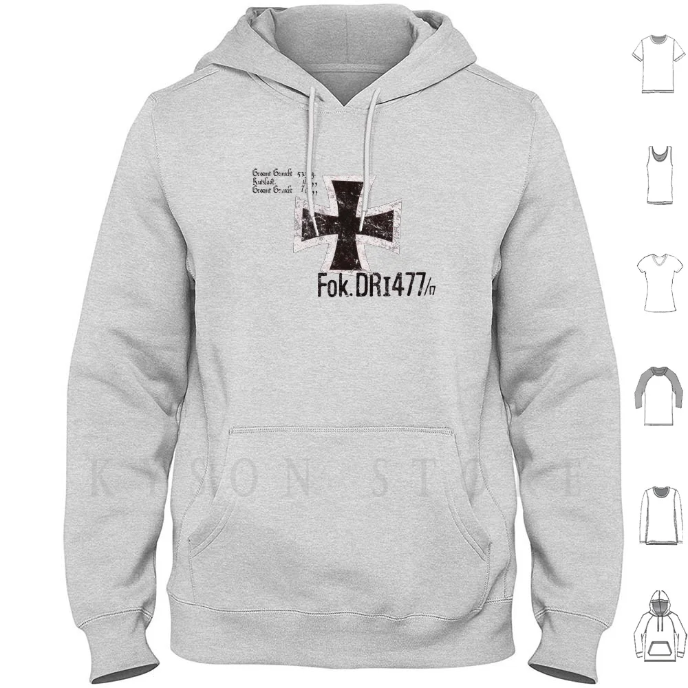 Red Bar'S Fokker Dr.1 Triplane Vintage Insignia Ww1 Felpa Con Cappuccio Manica Lunga Red Baron Ww1 Von Richthofen War History