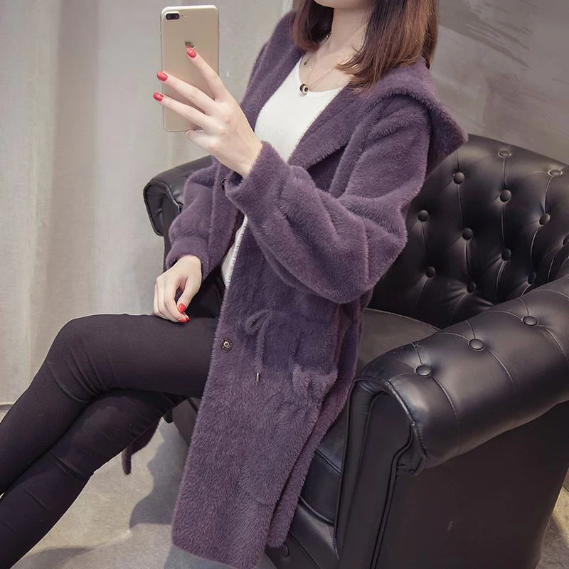 ^Cheap Women 2019 Autumn Winter Imitation Mink Cashmere Knitted Cardigans New Loose Sweater Coats Female Hooded Casual Outerwear T135 ^Cheap Women 2019 Autumn Winter Imitation Mink Cashmere Knitted Cardigans New Loose Sweater Coats Female Hooded Casual Outerwear T135