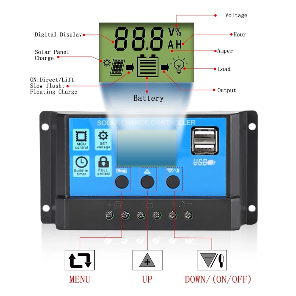 รูปสินค้า คอนโทรลเลอร์โซลาร์เซลล์ 30A ควบคุมอัจฉริยะ พร้อมจอ LCD