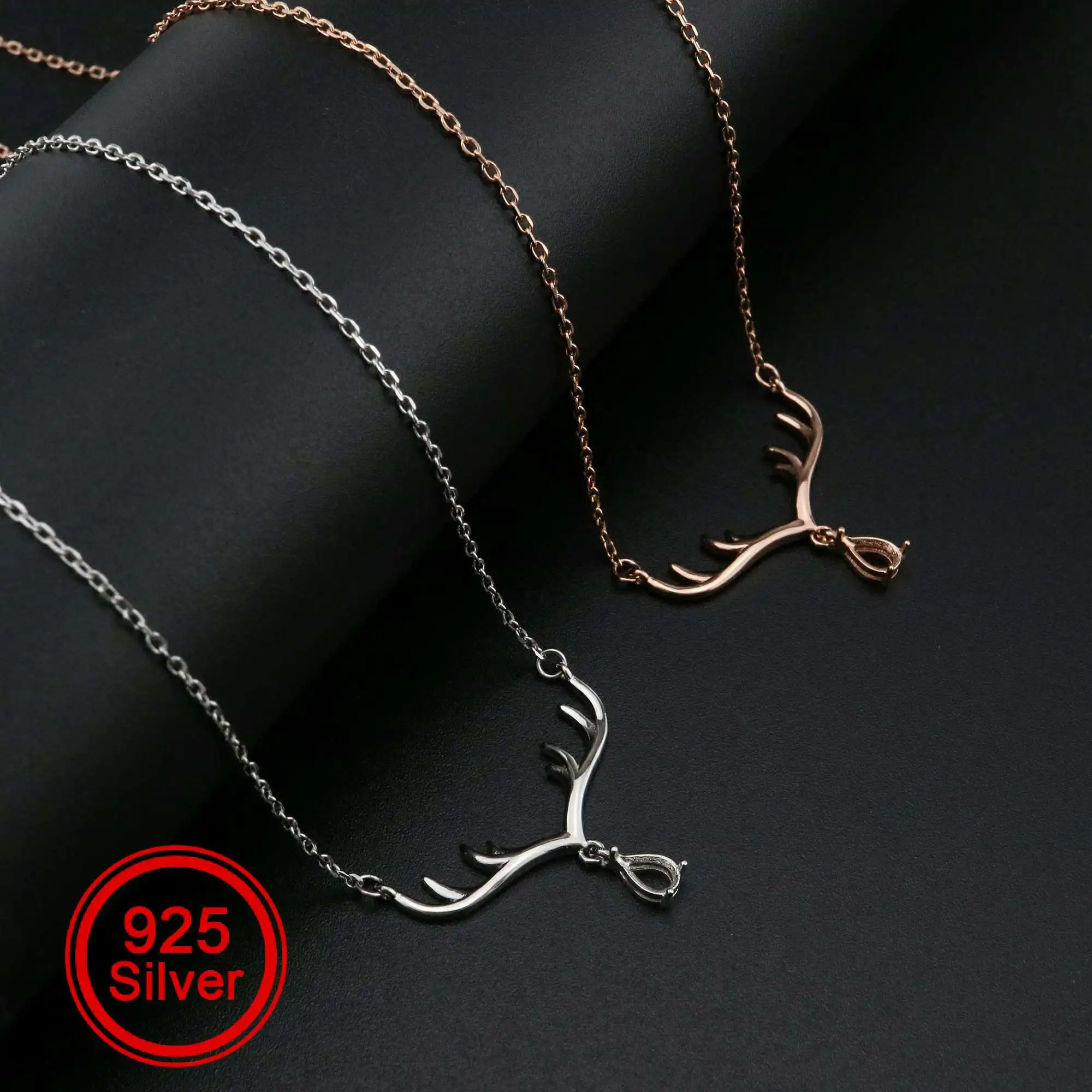 

1Pcs 4x6MM Pear Prong Pendant Settings Necklace Dear Horn Rose Gold Plated Solid 925 Sterling Silver Charm Bezel Tray 1431060