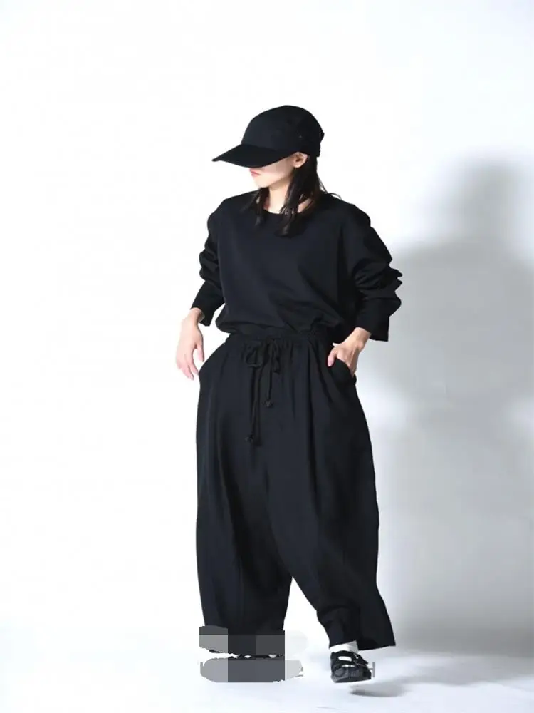 Men's Casual Pants Wide Leg Pants Harlan Pants Spring And Autumn New Black Elastic Waist Hanging Gear Design Fashion Large Size