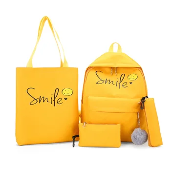 

Ougger Large Latest Model Carry on Bag Campus High School Backpack Girls Yellow Canvas Preppy Style Letter Bags Four Piece Set