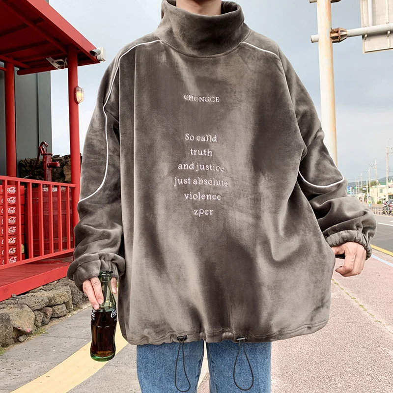

2019 Men's Fox Wool Fabric High Collar Coats Keep Warm Pullover Embroidered Hoodies Fashion Clothes Casual Sweatshirt S-XL