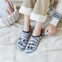 Осенне-зимние толстые коралловые бархатные женские носки милые плюшевые с рисунком кота Кролика Теплые носки до лодыжки модные домашние носки для сна