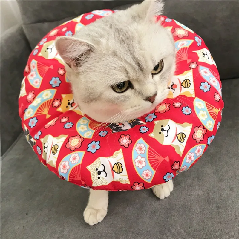 Кошечка с электронным воротником, Регулируемый конус, хлопок, смесь шеи, восстанавливается, кошка, собака, принт, Elizabeth Circle, ошейник для защиты домашних животных