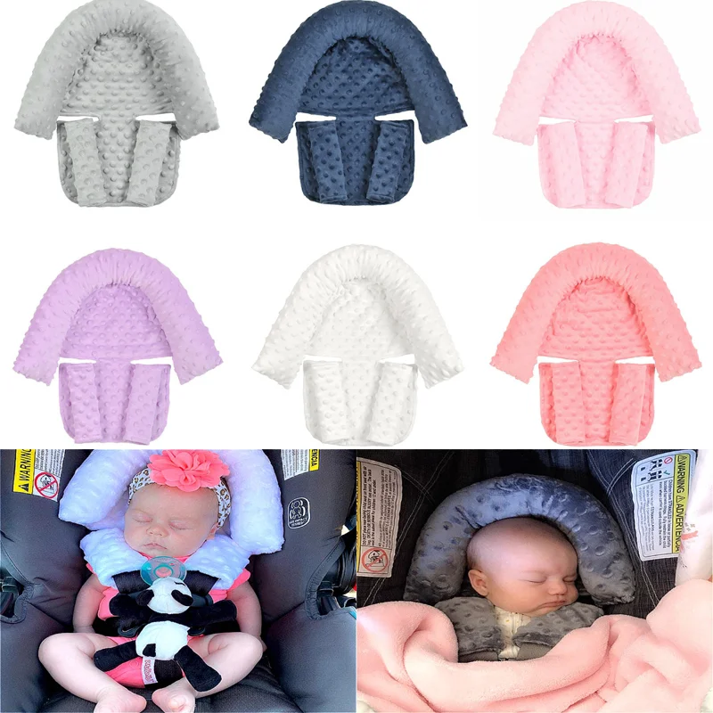 Baby Car Safety Head Support Pillow with Matching Seat Belt Strap Covers Baby Carseat Headrest