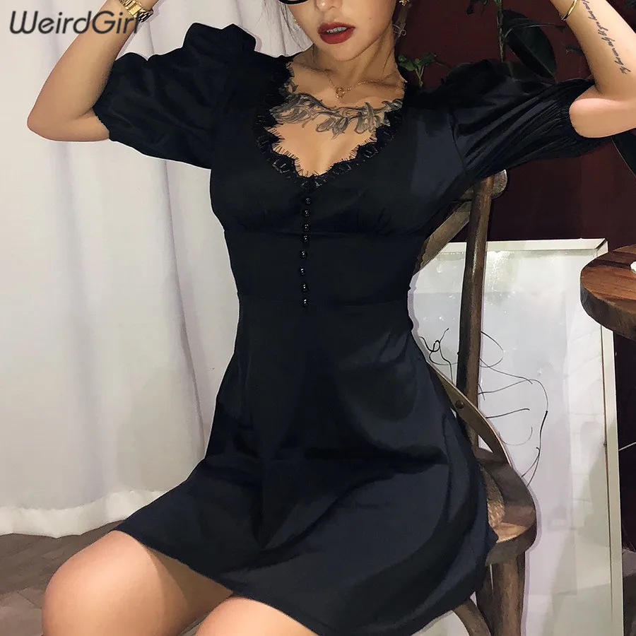 Weirdgirl женское платье модное свободное элегантное femme без бретелек растягивается уличная фонарь с v-образным вырезом мини Vestido Осень новинка