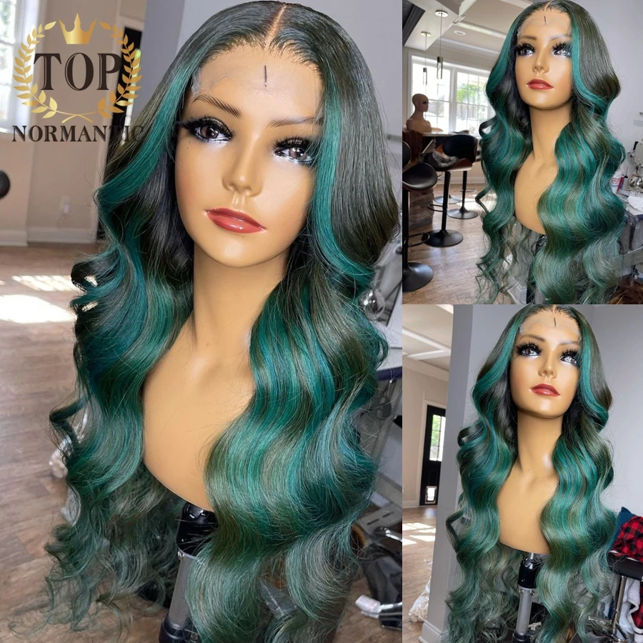 Topnormantic хайлайтер зеленый цвет 13x 4 кружевной передний Remy человеческие волосы тела