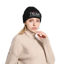 Вязаная Круглая Шапочка для мужчин женщин Простые зимние шапки для женщин вышивка Трамп теплые унисекс осенние шапки