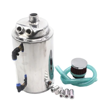 

2L Aluminum Alloy Oil Catch Can Tank w/Breather Filter Drain Tap Baffled, Silver 2L
