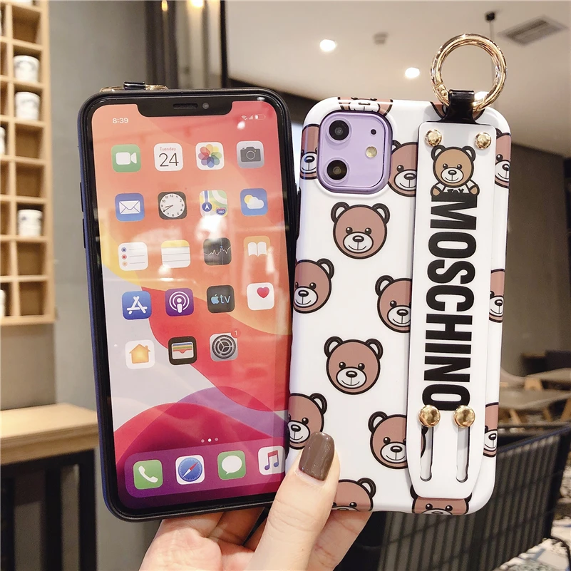 Милый медведь Мобильный корпус, персонализированный ремешок для iPhone 6 6s 7 8 11 X XS XR XS MAX 11PRO