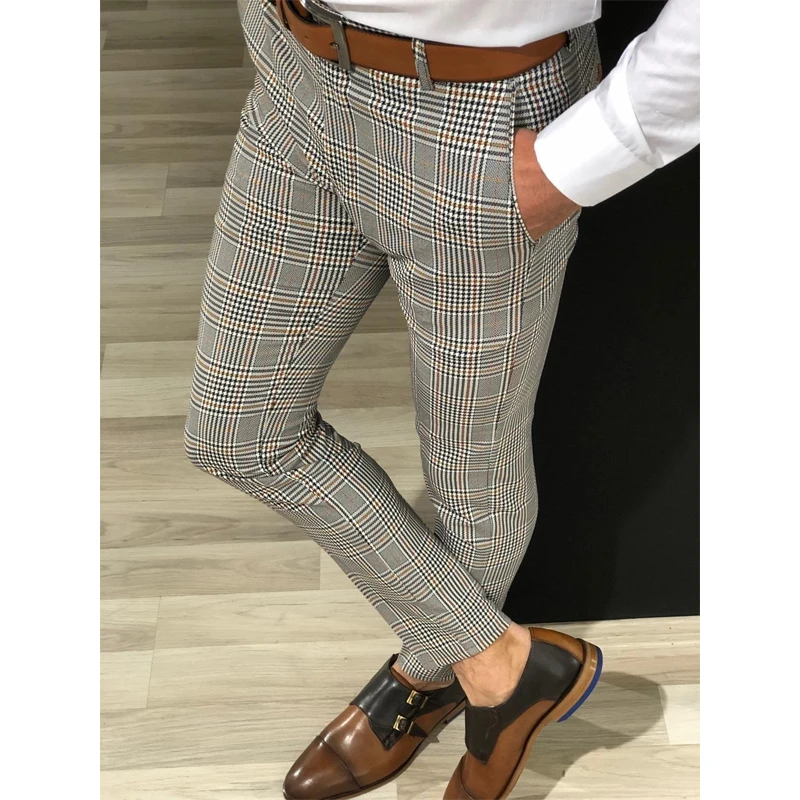 Brand New Fashion Mens Slim Fit Trousers Check Casual Pants Joggers Tartan Jogging Skinny Bottoms New Plus Size - Цвет: Черный