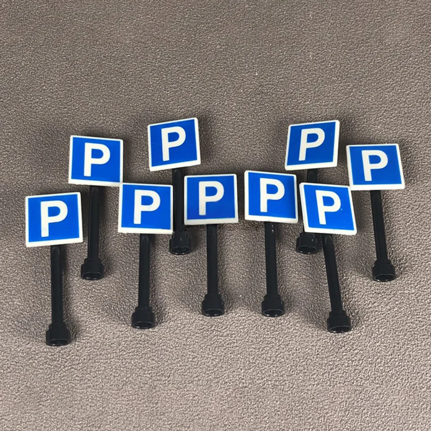  10Pcsset DIY Street Road Traffic Warning Sign Building Blocks Legoingly City Street MOC Baseplate Accessories Bricks Kids Toys (1)