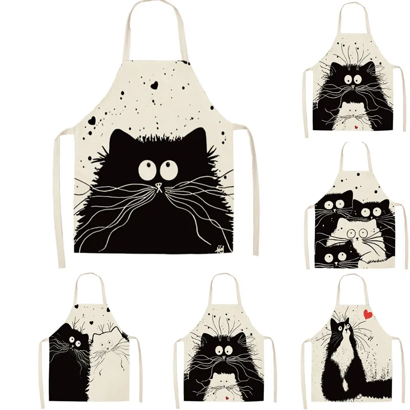 

Kitchen Children Apron Funny Cat Printed Sleeveless Cotton Linen Aprons for Men Women Home Cleaning Tools 68x55cm/47x38cm