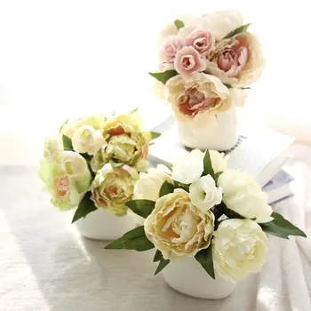 

8 Head Artificial Flowerdecoration Peony Bouquet Champagne Artificial Flower Boquet Holder Home Decoration Wedding