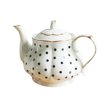 

860ml English Afternoon Tea Set Teapots Bone Porcelain Wave Point Stripe Hand Painted Gold Pot Creative Coffee Pot Simple Kettle